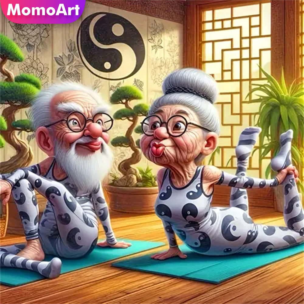 Photo Mosaic Print - Momoart เก่าคนเพชรโมเสคคู่เต็มรูปแบบรอบปู่ย่าตายายเย็บปักถักร้อยการ์ตูนภาพวาดตกแต่งบ้าน
