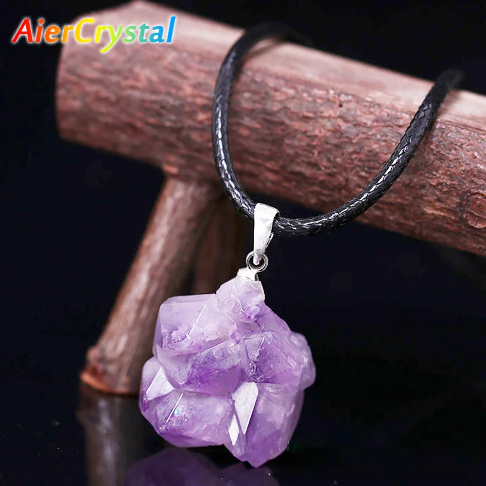 Birth Flower Necklace - ธรรมชาติอุรุกวัยอเมทิสต์หินหยาบจี้ Healing สร้อยคออัญมณี Chakra Halo Amethyst