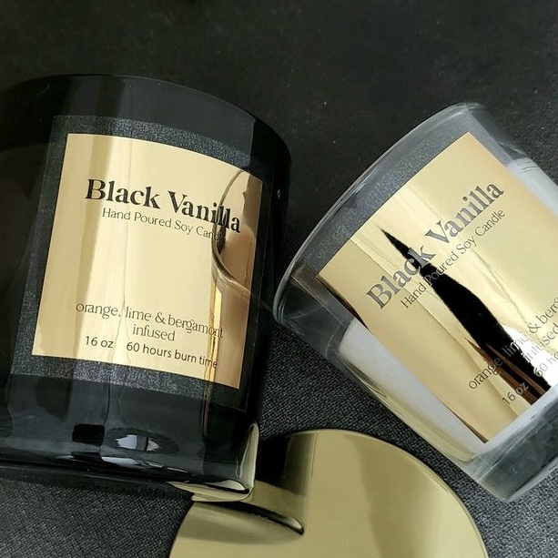 Personalised Candle Label - เทียนกล่องใส่กระเป๋าเคลือบเงาแบบกำหนดเองสำหรับธุรกิจขนาดเล็กที่มีชื่อโลโก้เก๋ไก๋สติ๊กเกอร์สีเงินสีทองติดฉลากบรรจุภัณฑ์แบบของตกแต่งงานแต่งงาน