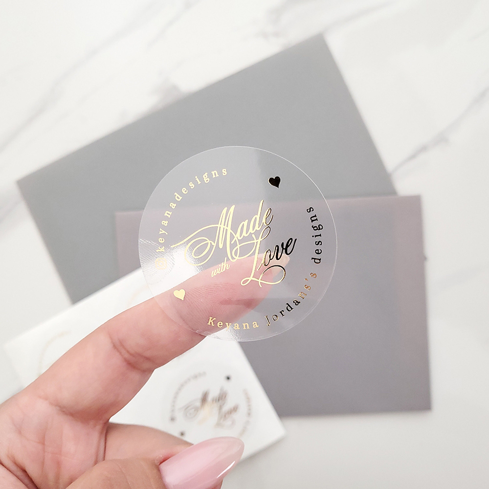 Personalised Candle Label - Custom 50 ชิ้นรอบทองฟอยล์ Clear ป้ายสติกเกอร์งานแต่งงานซองจดหมายของขวัญกระเป๋าเทียนกล่องแพ็คคุกกี้ขอบคุณสติกเกอร์