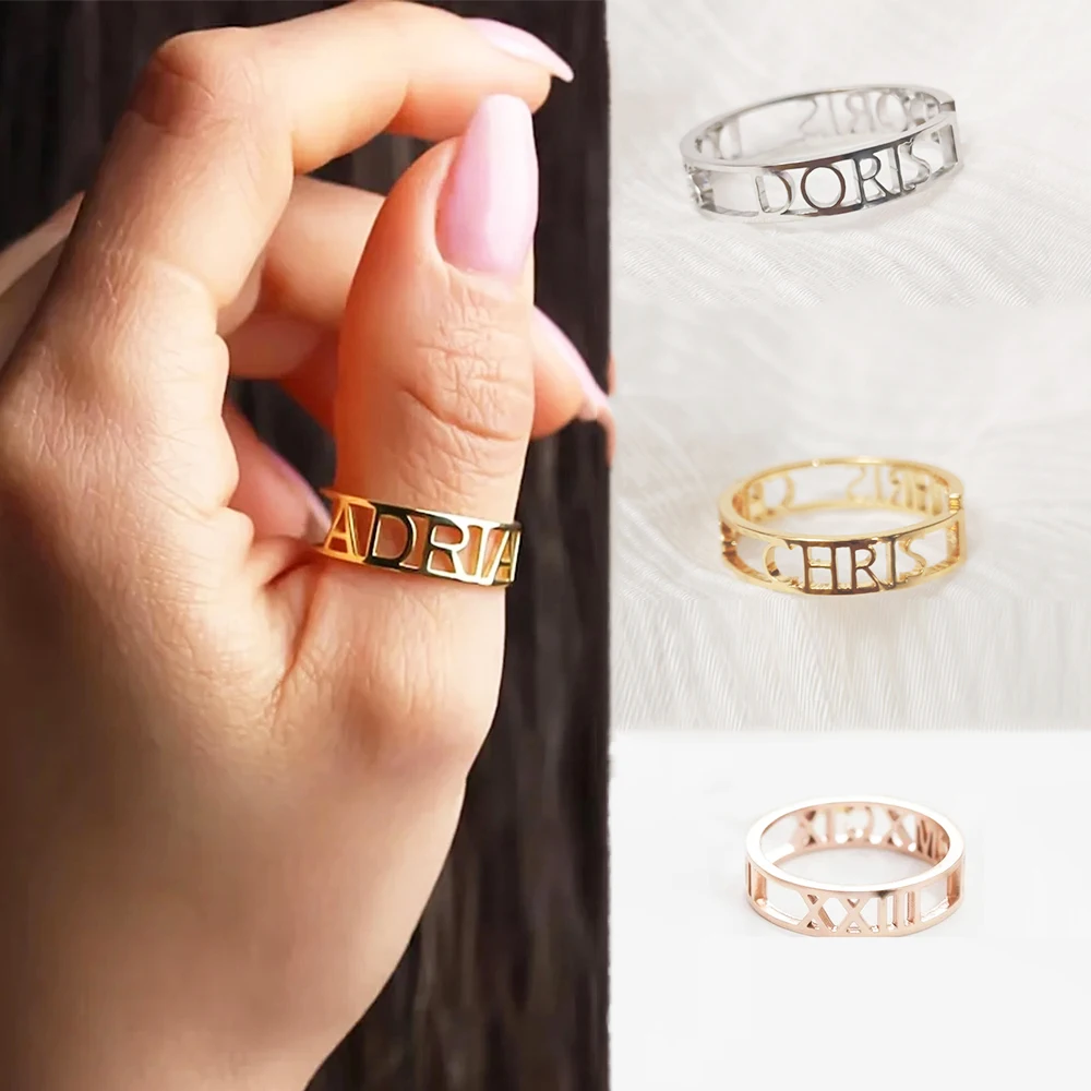Initial Ring Custom - CUSTOM CUSTOM Letter ชื่อเปิดแหวนสแตนเลสสตีลแหวนแต่งงานสําหรับผู้หญิงเครื่องประดับของขวัญวันวาเลนไทน์