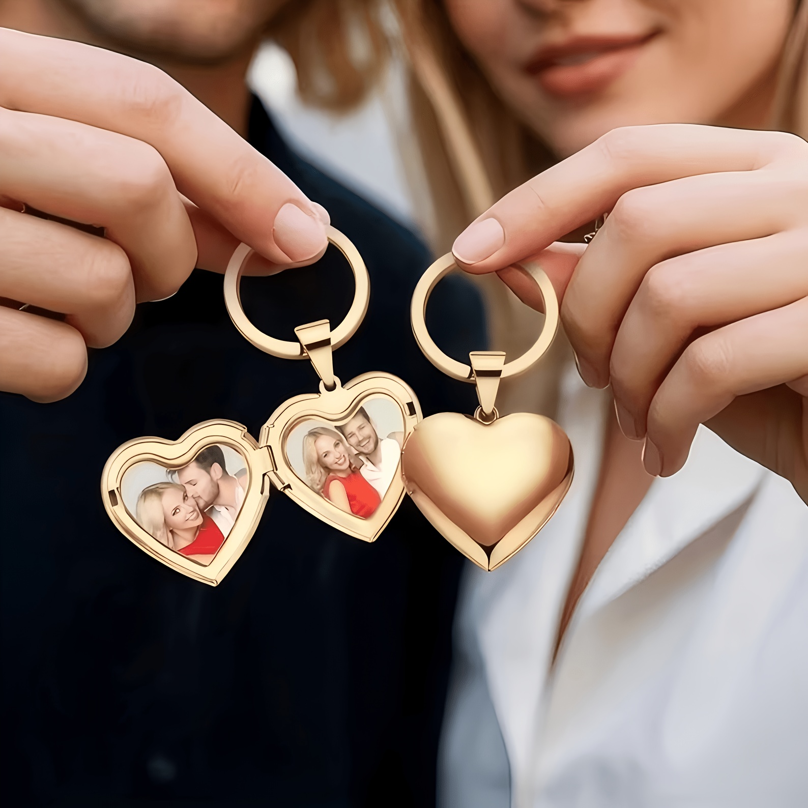 Initial Ring Custom - พวงกุญแจกรอบรูปหัวใจ 1/2 รูปแบบกำหนดเอง ของที่ระลึกส่วนตัวสำหรับคนที่คุณรักและสัตว์เลี้ยง ของขวัญที่ระลึกพิเศษ