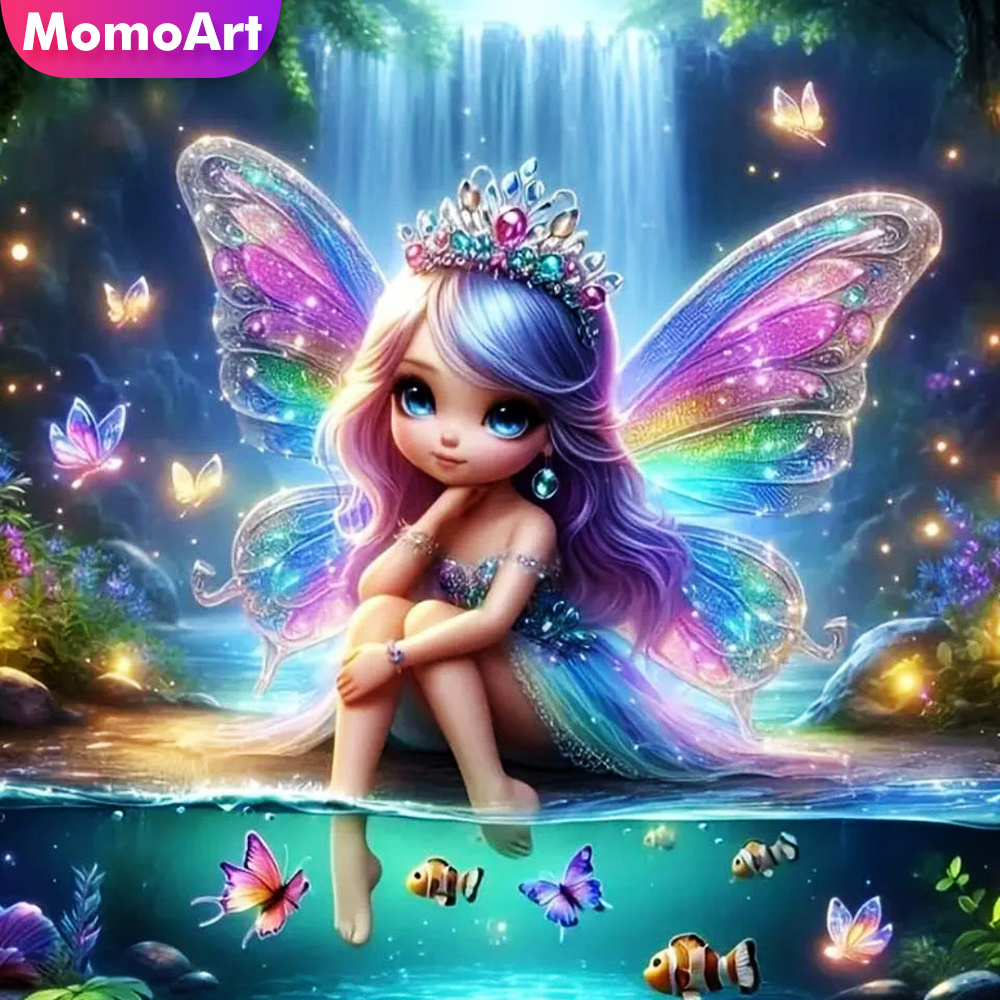 Photo Mosaic Print - Momoart สาวเพชรโมเสคภาพใหม่ 2024 ภาพวาด Spirit เต็มรูปแบบรอบผีเสื้อเย็บปักถักร้อยการ์ตูน
