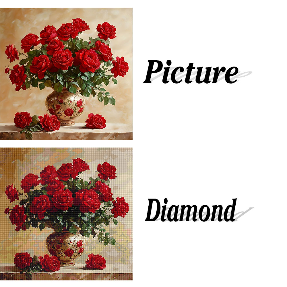 ภาพวาดเพชรรูปดอกกุหลาบ แบบเต็ม - Photo Mosaic Print บทวิจารณ์และราคา
