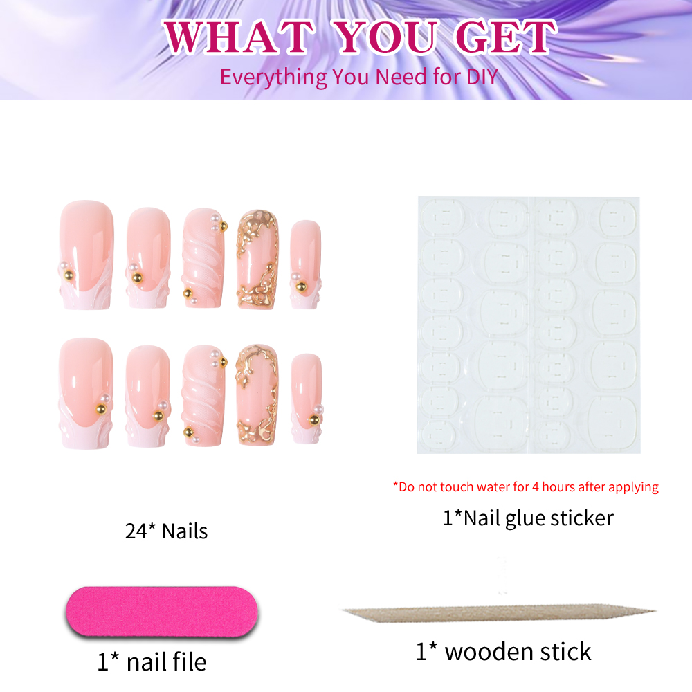 24 ชิ้นต่อชุด เล็บปลอมทรงสี่เห - Pressed Flower Art บทวิจารณ์และราคา